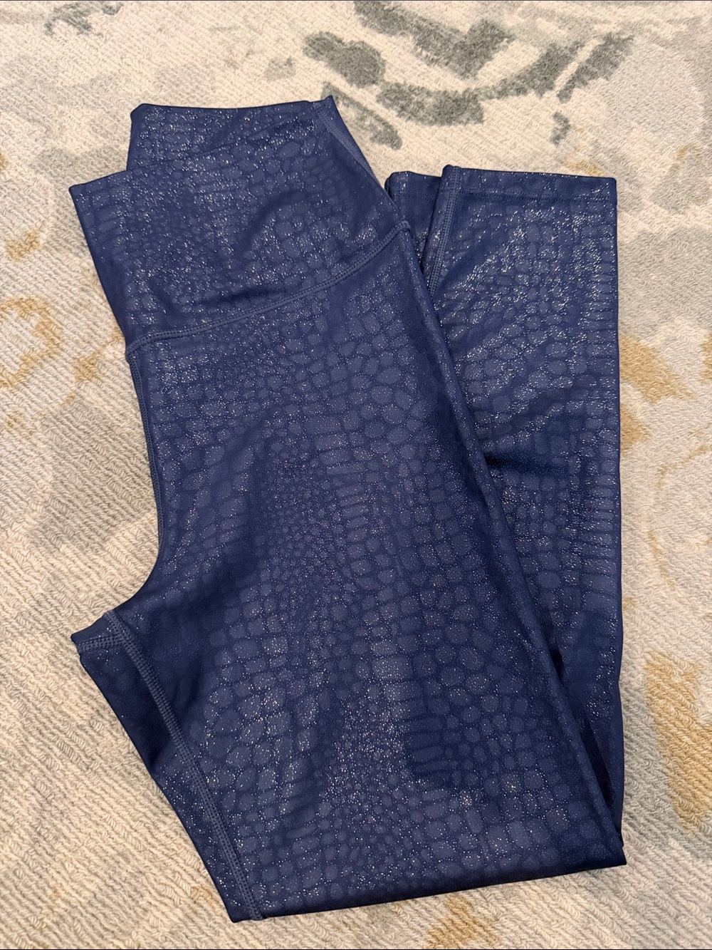 Carbon38 Navy Shimmer Croc-print Leggings